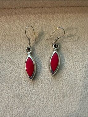Coral/red Marquise Silver Drop Earrings